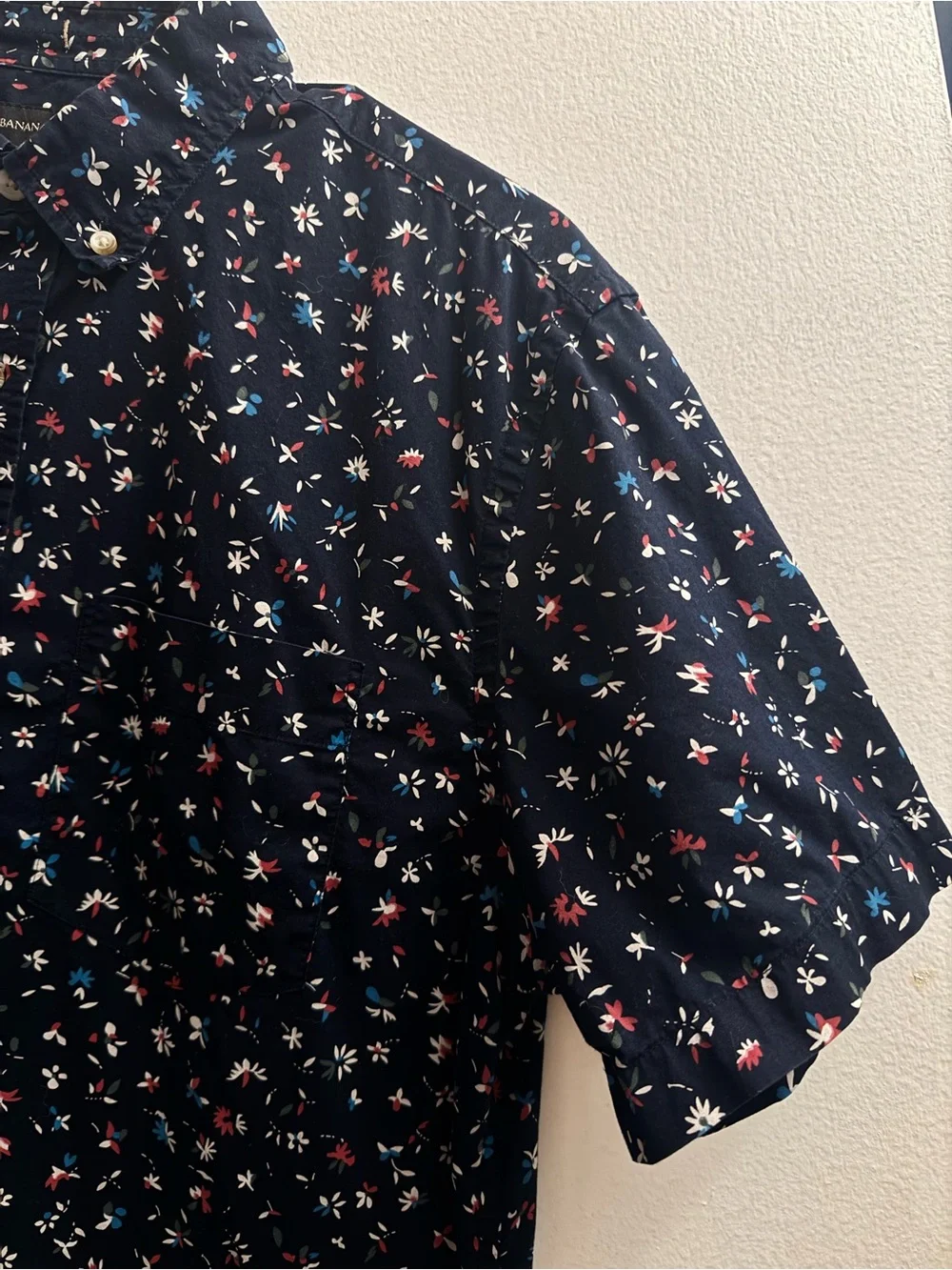 Banana Republic slim fit Navy Floral Short-Sleeve Button-Down Shirt